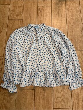 Blue Floral Long Sleeve Blouse